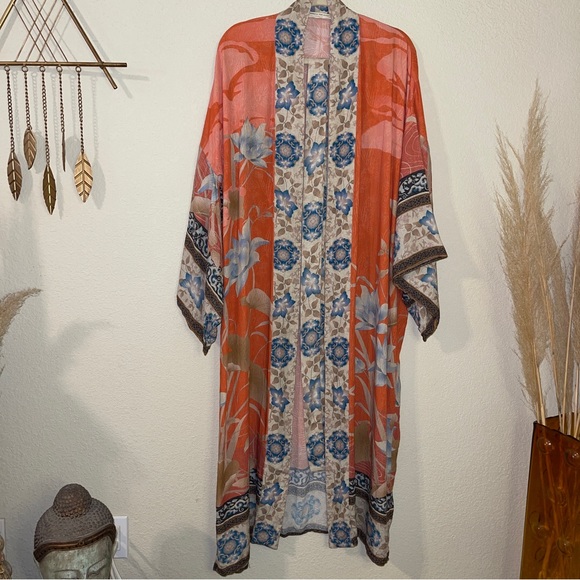 Spell & The Gypsy Cherry Blossom Kimono in Tangerine Size M/L with Sash - Picture 1 of 11